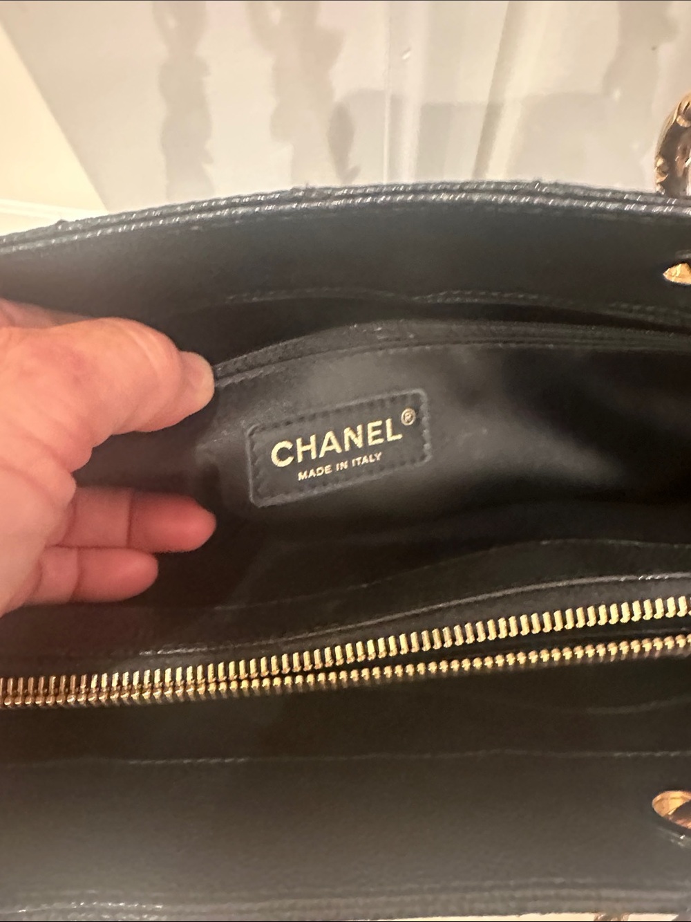 CHANEL Black Quilted Leather Shoulder Tote with Gold Chain Straps - Picture 6 of 13